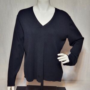 Chicos Sweater V Neck Knit Size 3 Long Sleeve Neutral Classic Black Comfort